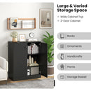 2-Door Modern Floor Storage Cabinet With 3-Tier Shelf-Black