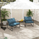 2 Pieces Sling Accent Chair Leisure Chair With Weatherproof Seat Fabric Indoor Outdoor-Navy