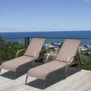 2 Pcs Outdoor Patio Lounge Chair Chaise Fabric With Adjustable Reclining Armrest-Brown