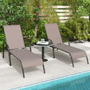 2 Pcs Outdoor Patio Lounge Chair Chaise Fabric With Adjustable Reclining Armrest-Brown