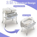 Folding Baby Changing Table with Bathtub and Universal Wheels