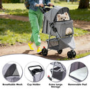 3 Wheels Pet Stroller for Small Dogs and Cats - Grey