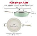Hard Anodized Ceramic Nonstick Sauté Pan with Lid, 5 Quart - Pistachio