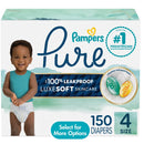 Pampers Pure Baby Diapers, Size 4 (22-37 lbs), 150, up to 100% Leakproof