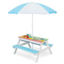 3-in-1 Kids Outdoor Picnic Water Sand Table With Umbrella Play Boxes-Green