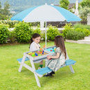 3-in-1 Kids Outdoor Picnic Water Sand Table With Umbrella Play Boxes-Green