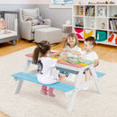 3-in-1 Kids Outdoor Picnic Water Sand Table With Umbrella Play Boxes-Green