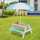 3-in-1 Kids Outdoor Picnic Water Sand Table With Umbrella Play Boxes-Green