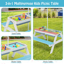 3-in-1 Kids Outdoor Picnic Water Sand Table With Umbrella Play Boxes-Green
