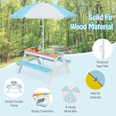 3-in-1 Kids Outdoor Picnic Water Sand Table With Umbrella Play Boxes-Green