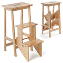 3-in-1 Rubber Wood Step Stool With Convenient Handle-Natural