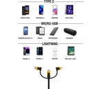 DeWalt USB to Micro to Type C 3-in-1 Cable 3 ft. Black/Yellow