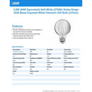 Feit White G25 E26 (Medium) Filament LED Bulb Soft White 60 Watt Equivalence 3 pk