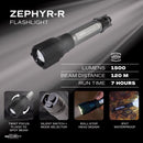 Police Security Zephyr-R Tactical 1500 lm Black/Gray LED Rechargeable Flashlight 18650 Battery