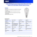 Feit ST19 E26 (Medium) Filament LED Bulb Adjustable White 60 Watt Equivalence 2 pk