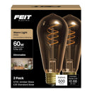 Feit ST19 E26 (Medium) Filament LED Bulb Amber 60 Watt Equivalence 2 pk