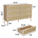 Rattan 6 Drawers Dresser - Natural Wood / Oak