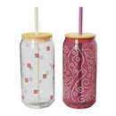 20 fl oz Glass Tumblers with Lid and Straw - Brick Red