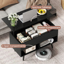 31.5 Inch Lift Top Coffee Table With Hidden Compartment and 2 Storage Shelves-Black