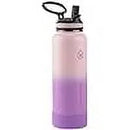 ThermoFlask 40oz Stainless Steel Insulated Water Bottles - 2-Pack in Black & Rose Purple with Straw and Spout Lids