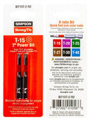 Simpson Strong-Tie BIT15T-2-R2 Driver Bit, T15 Drive, 6-Lobe Drive, 2 in L, Steel