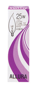 Satco ALLURA 25 W CA9 Chandelier Incandescent Bulb E12 (Candelabra) Soft White 1 pk, Pack of 25