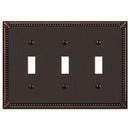 Amerelle Imperial Bead Aged Bronze 3 gang Die-Cast Metal Toggle Wall Plate 1 pk