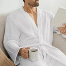 Adult Muslin Bathrobe 100% Cotton Robe with 4-Layer Absorbent Muslin Fabric - White (Large/X Large)
