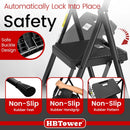 Folding Step Ladder with Wide Anti-Slip Pedal - Black