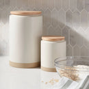 Small Stoneware Canister With Wood Lid - Cream
