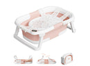 Collapsible Baby Bathtub for Infants and Toddlers with Bath Net and Thermometer- Pink