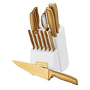 15pc Gold Forged Stainless Steel Cutlery Block Set with Comfort Grip Handle- White