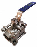 Top Brand Ball Valve, 316 Stainless Steel, Inline, 3-Piece, Pipe Size 1/2 in, Connection Type FNPT x FNPT - G-S3P1K-50