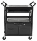 Rubbermaid Enclosed Service Cart, 200 lb. Load Capacity, HDPE, Black, Thermoplastic Rubber Caster Material - FG345700BLA