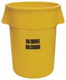 Rubbermaid 44 gal Round Trash Can, Plastic, Yellow - FG264346YEL