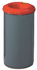 Justrite 15 gal Round Fire-Resistant Trash Can, Metal, Red/Gray - 26415