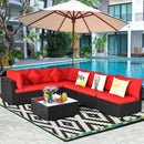 7 Pieces Sectional Wicker Furniture Sofa Set With Tempered Glass Top-Red