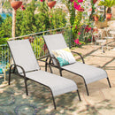 2 Pcs Outdoor Patio Lounge Chair Chaise Fabric With Adjustable Reclining Armrest-Gray