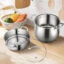 2-Tier Steamer Pot Saucepot Stainless Steel With Tempered Glass Lid