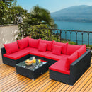 7 Pieces Sectional Wicker Furniture Sofa Set With Tempered Glass Top-Red