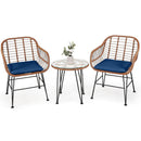 3 Pieces Patio Rattan Bistro Set With Cushion-Navy