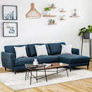 L-Shaped Fabric Sectional Sofa With Chaise Lounge and Solid Wood Legs-Navy