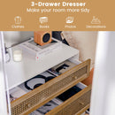 3-Drawer Rattan Dresser Chest With Anti-Toppling Device-Brown