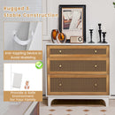 3-Drawer Rattan Dresser Chest With Anti-Toppling Device-Brown