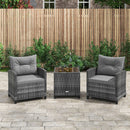 3 Pieces Outdoor Wicker Conversation Set With Tempered Glass Tabletop-Gray