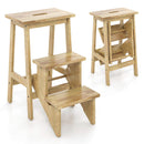 3-in-1 Rubber Wood Step Stool With Convenient Handle-Natural