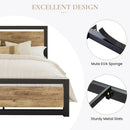Wood and Black Metal Frame Bed with Headboard - Queen