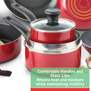 12pc Simply Cook Nonstick Cookware Set Red: Aluminum, Ergonomic Handles, Tempered Glass Lids, Oven-Safe to 350°F