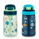14oz 2pk Plastic Cleanable Kids' Water Bottles Green/Blue: Leakproof Toddler Straw Cups, Dishwasher-Safe