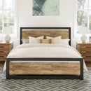 Wood and Black Metal Frame Bed with Headboard - Queen